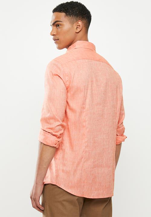 Jonathan D - Slim fit casual l/s linen shirt - salmon