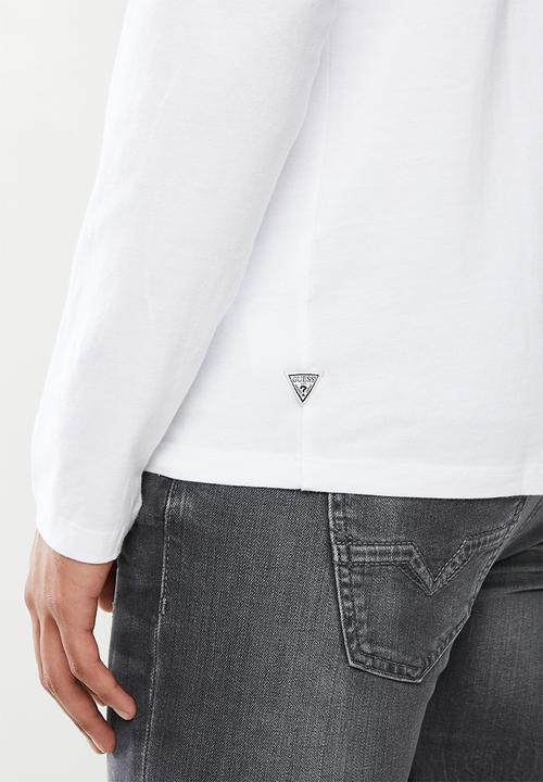 GUESS - Long sleeve  bsc camo quatro g crew tee - true white