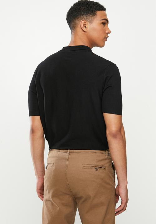 Jonathan D - Short sleeve knitted golfer - black