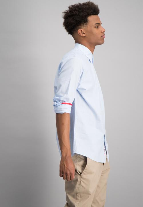 Aca Joe - Mens plain long sleeve shirt - light blue 