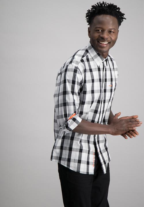 Aca Joe - Mens check long sleeve shirt - grey 