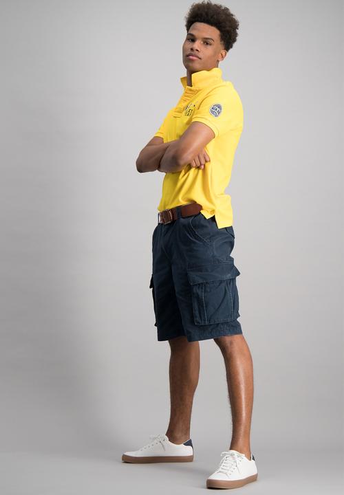 Aca Joe - Mens embroidered logo & badge golfer - yellow 