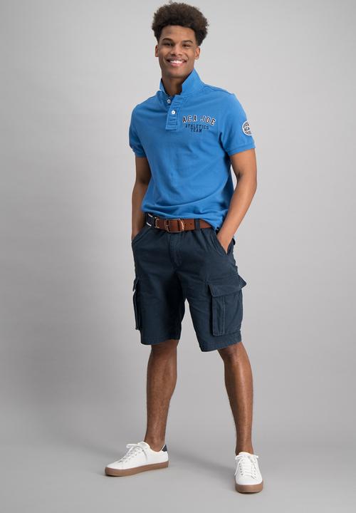 Aca Joe - Mens embroidered logo & badge golfer - blue 