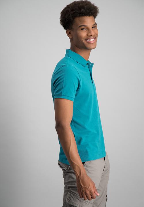 Aca Joe - Mens logo & printed collar golfer - teal 
