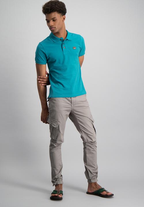 Aca Joe - Mens logo & printed collar golfer - teal 
