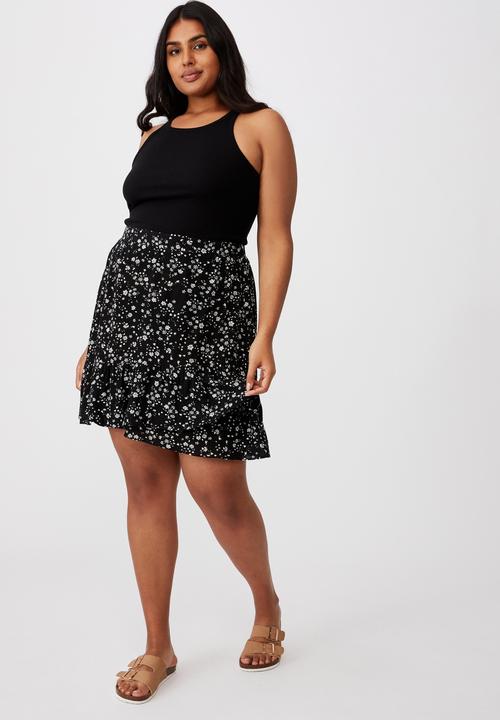 Cotton On - Curve asymmetric frill mini skirt - black & white 