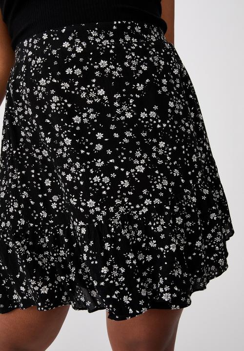 Cotton On - Curve asymmetric frill mini skirt - black & white 
