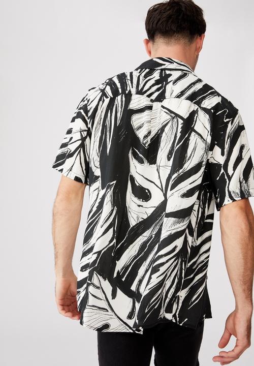 Cotton On - Short sleeve resort shirt - black & white 