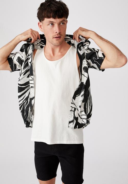 Cotton On - Short sleeve resort shirt - black & white 