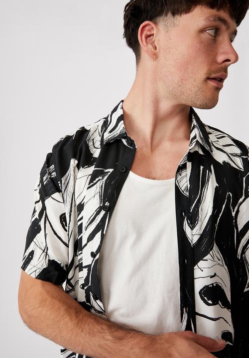 Cotton On - Short sleeve resort shirt - black & white 
