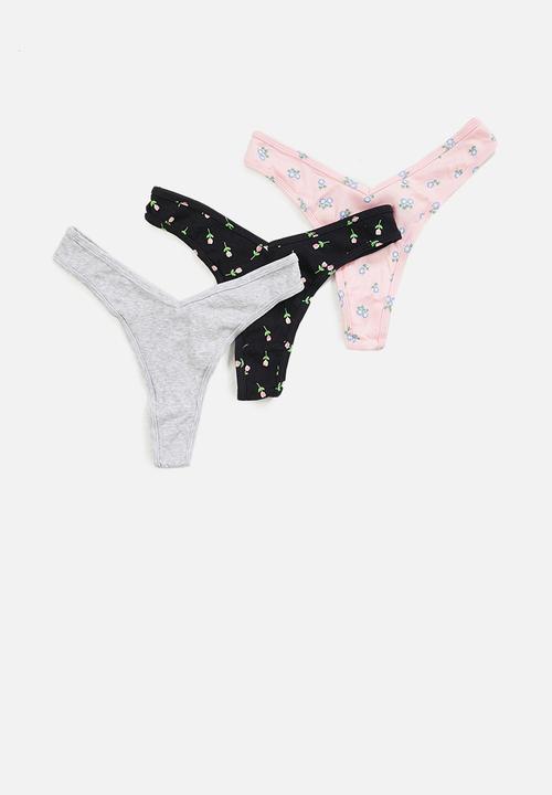 Cotton On - Cotton rib high cut g string brief 3pack - multi