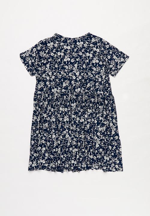 Pop Candy - Floral print short sleeve dress - navy & white 