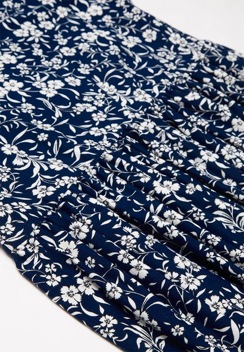 Pop Candy - Floral print short sleeve dress - navy & white 