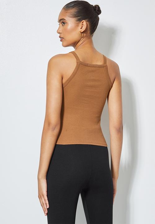 Superbalist - Rib square neck vest - tobacco