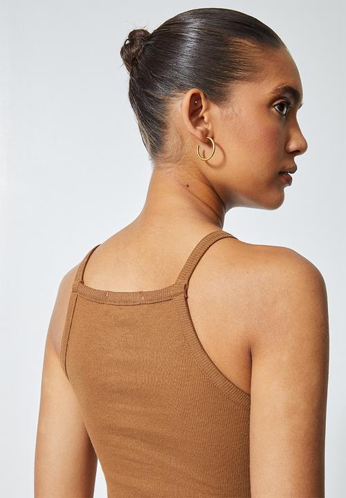 Superbalist - Rib square neck vest - tobacco
