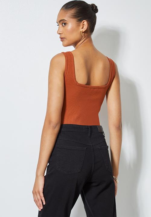 Superbalist - Single rib sqaureneck bodysuit - rust