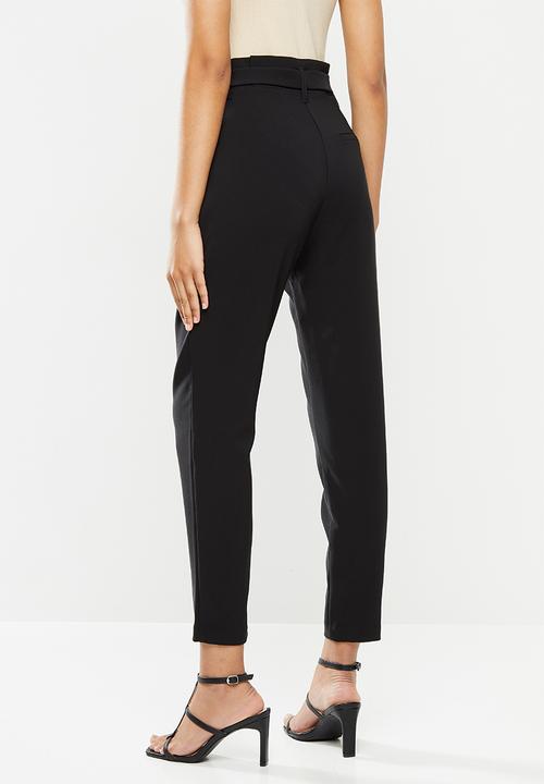 SISSY BOY - Snatched high rise paper bag trousers with belt - black