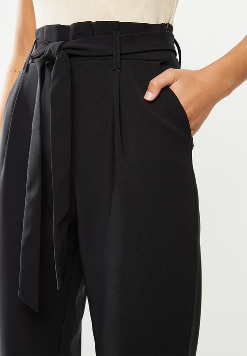 SISSY BOY - Snatched high rise paper bag trousers with belt - black