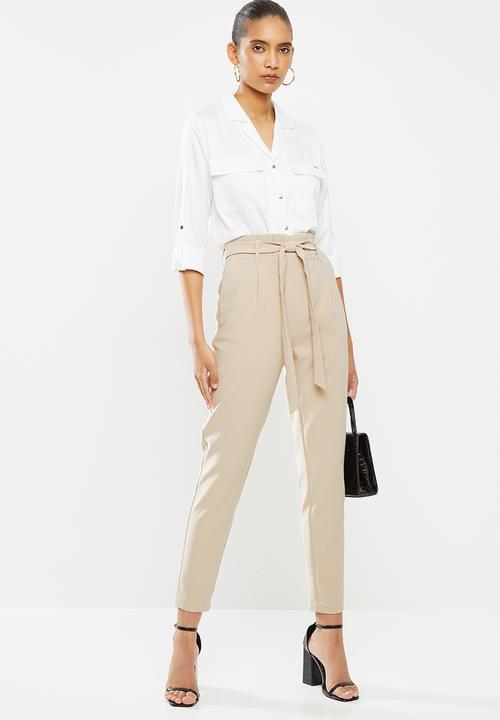 SISSY BOY - Snatched high rise paper bag  with belt - sand