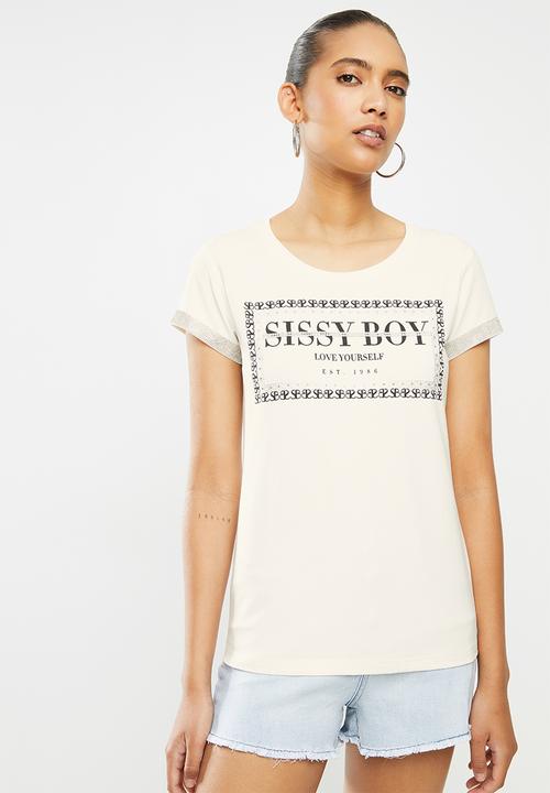 SISSY BOY - Stud: one up logo with bling trim detailing - off white