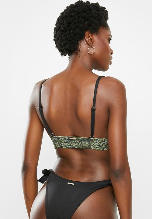 SISSY BOY - Pate bikini top with contrast panel detail - black