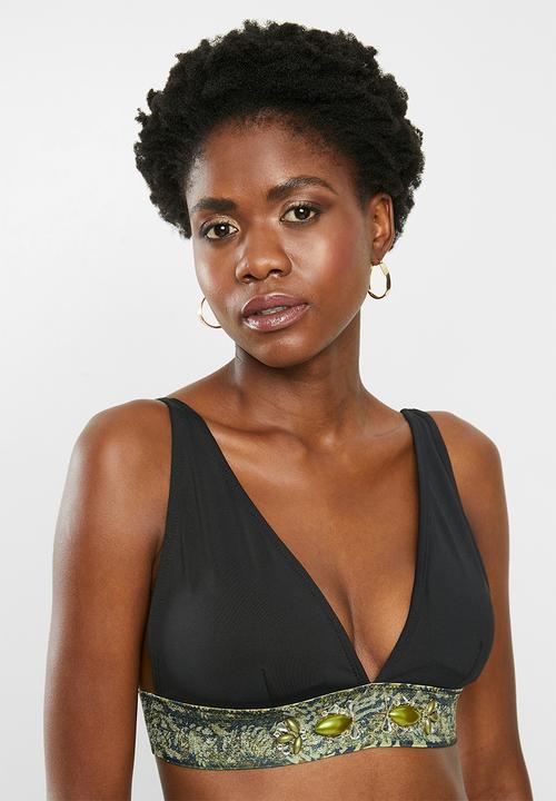 SISSY BOY - Pate bikini top with contrast panel detail - black