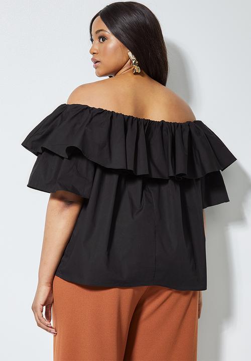 Superbalist - Double frill off the shoulder blouse - black