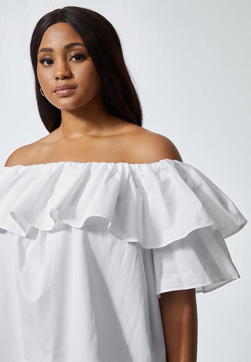 Superbalist - Double frill of the shoulder blouse - white