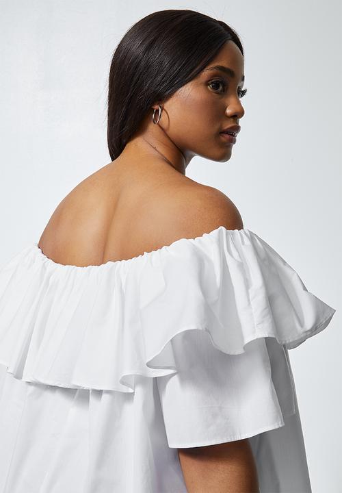 Superbalist - Double frill of the shoulder blouse - white