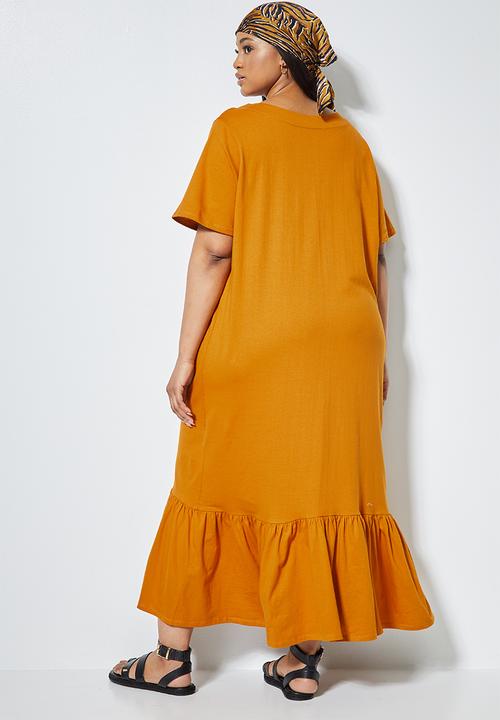 Superbalist - V-neck tiered midi dress - mustard