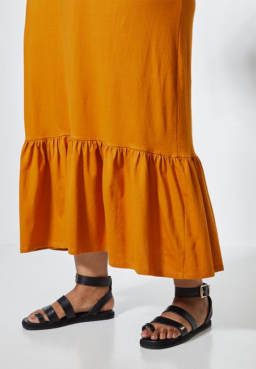Superbalist - V-neck tiered midi dress - mustard