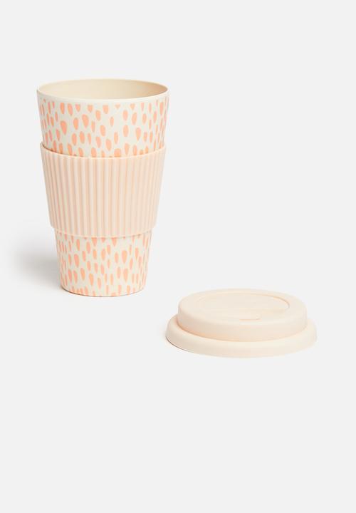 Excellent Houseware - Bamboo on-the-go rain drop mug - pink & cream