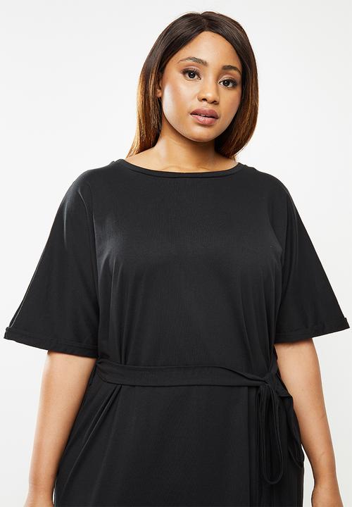 edit Plus - Belted short sleeve tee dress - black