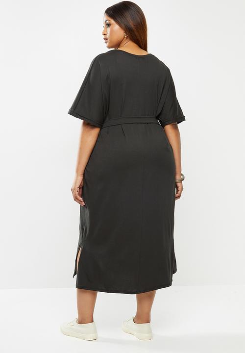 edit Plus - Belted short sleeve tee dress - charcoal