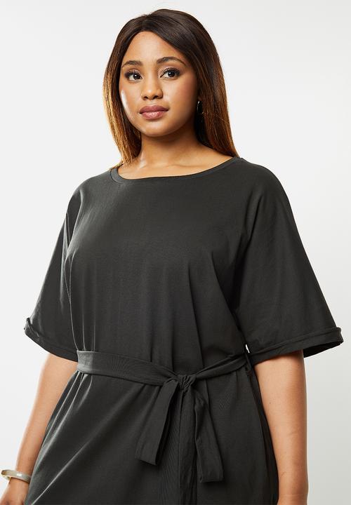edit Plus - Belted short sleeve tee dress - charcoal