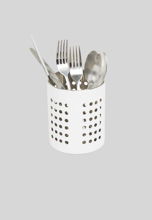 Excellent Houseware - Stainless steel cutlery basket -white