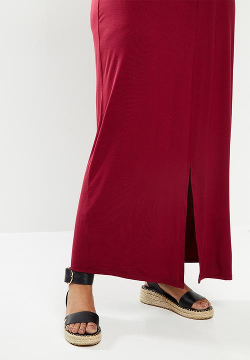 edit Plus - Sleeveless knit slit column dress - red
