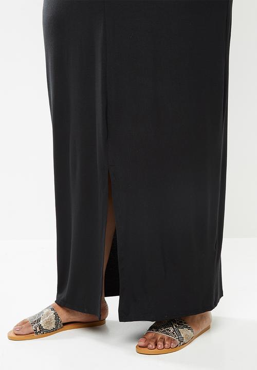 edit Plus - Sleeveless knit slit column dress - black