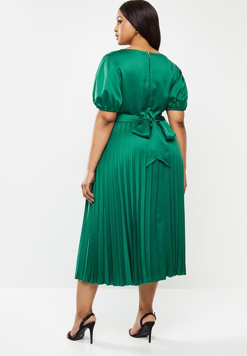 MILLA - Pleated wrap midi dress - emerald