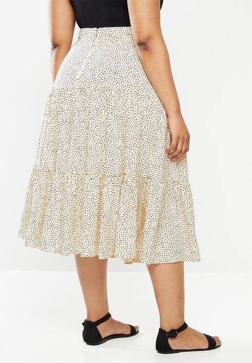 MILLA - Printed tiered skirt - cream & black