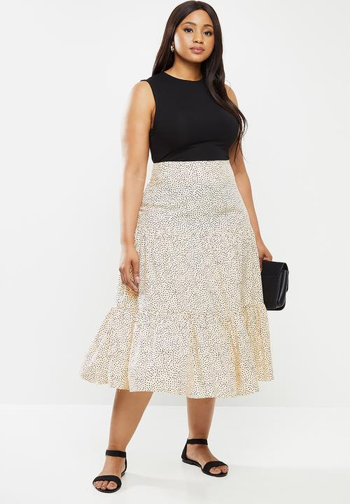 MILLA - Printed tiered skirt - cream & black