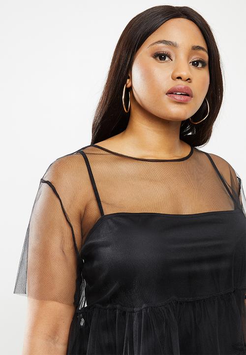MILLA - Tulle tiered top - black
