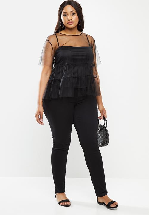 MILLA - Tulle tiered top - black
