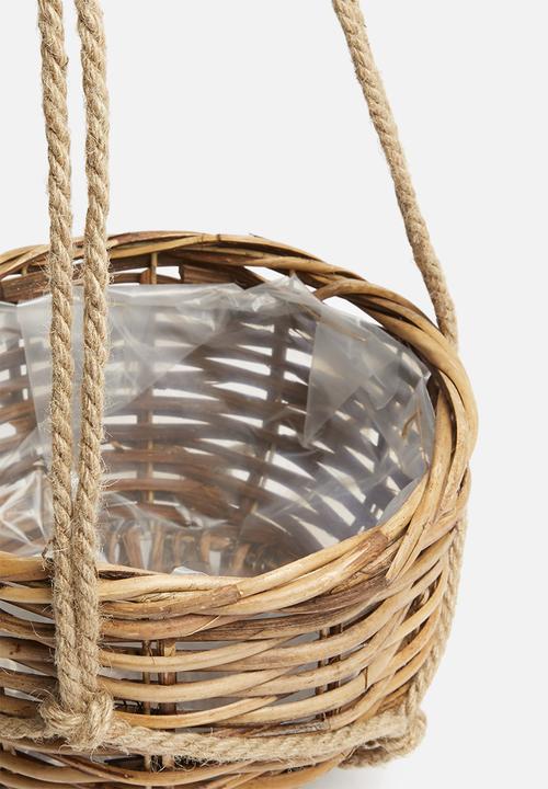 H&S - Woven hanging plant basket - brown