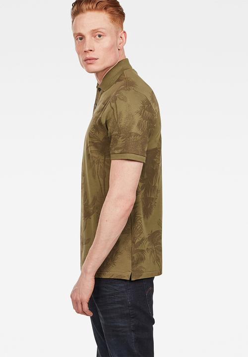 G-STAR - Flax aop regular short sleeve polo - sage
