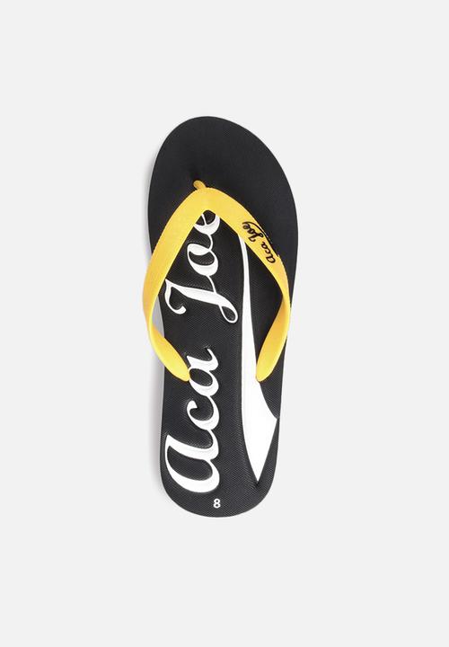 Aca Joe - Printed slip slops - black/white/yellow