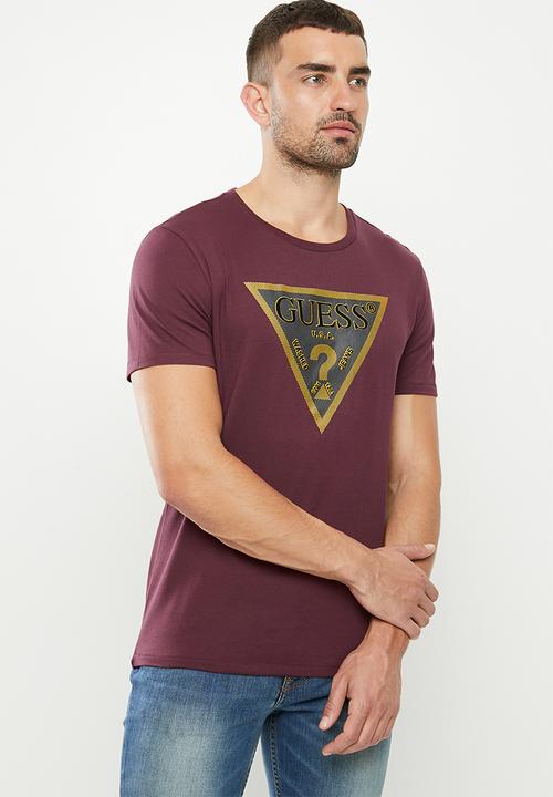 burgundy guess shirt