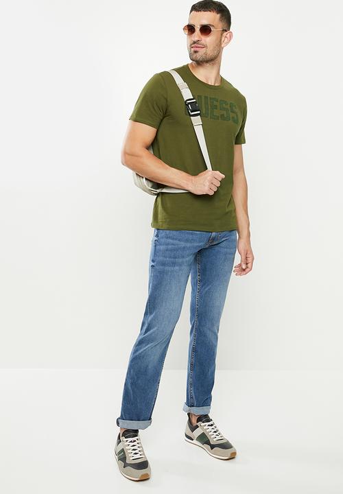 GUESS - Basic short sleeve flock crew tee - khaki 