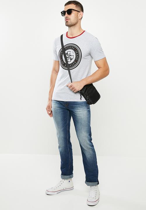 GUESS - Short sleeve Guess circle contrast neck tee - grey