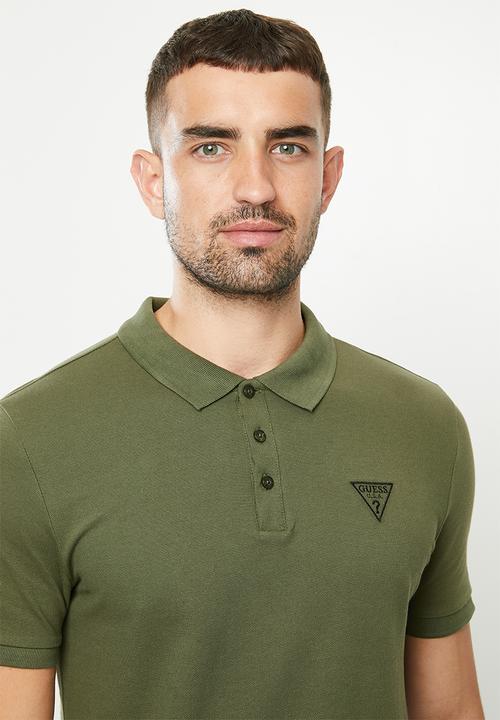 GUESS - Short sleeve Guess classic golfer - olive